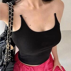 Black Ribbed Tank Tops